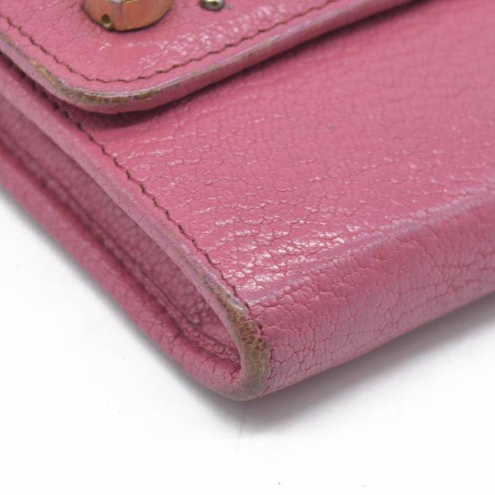 MIU MIU Ribbon Studs Leather Long Bifold Wallet Pink
