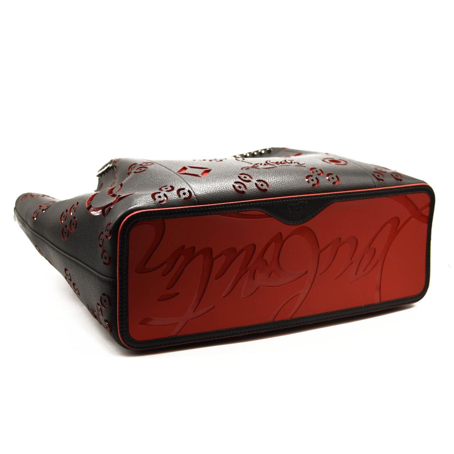 CHRISTIAN LOUBOUTIN Calfskin Loubinthesky Large Perforated Cabarock Spikes Tote Black