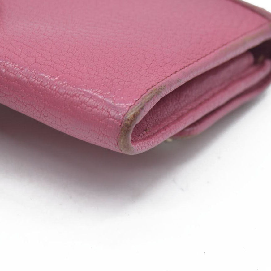 MIU MIU Ribbon Studs Leather Long Bifold Wallet Pink