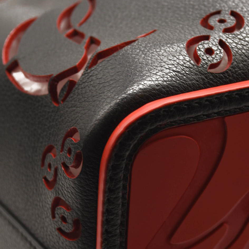 CHRISTIAN LOUBOUTIN Calfskin Loubinthesky Large Perforated Cabarock Spikes Tote Black