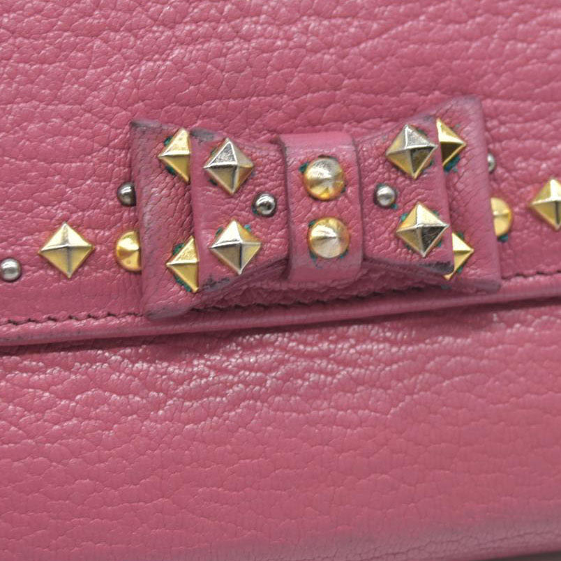 MIU MIU Ribbon Studs Leather Long Bifold Wallet Pink