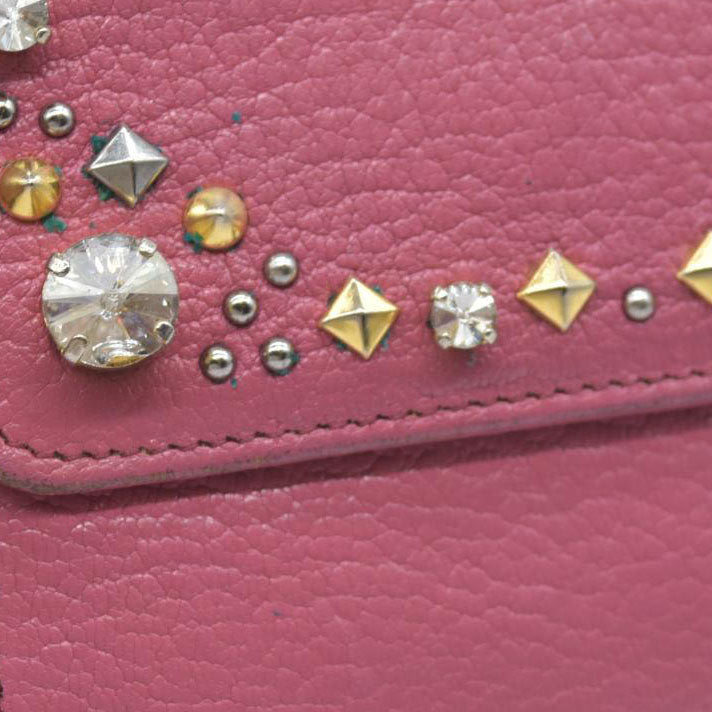 MIU MIU Ribbon Studs Leather Long Bifold Wallet Pink