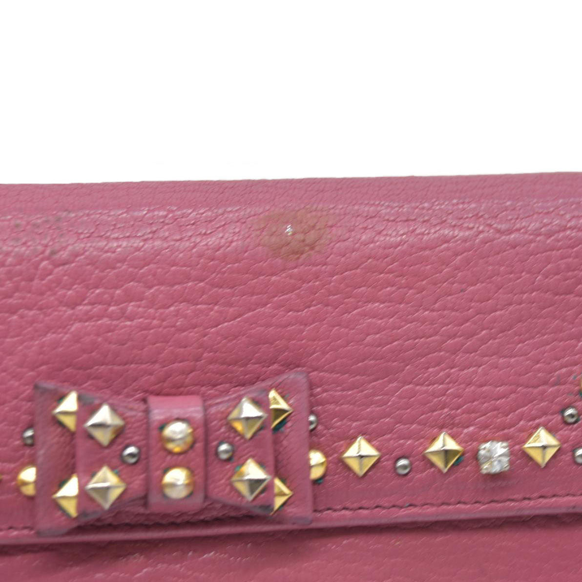MIU MIU Ribbon Studs Leather Long Bifold Wallet Pink
