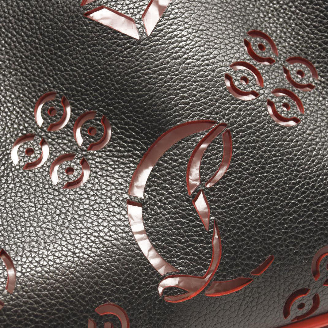 CHRISTIAN LOUBOUTIN Calfskin Loubinthesky Large Perforated Cabarock Spikes Tote Black