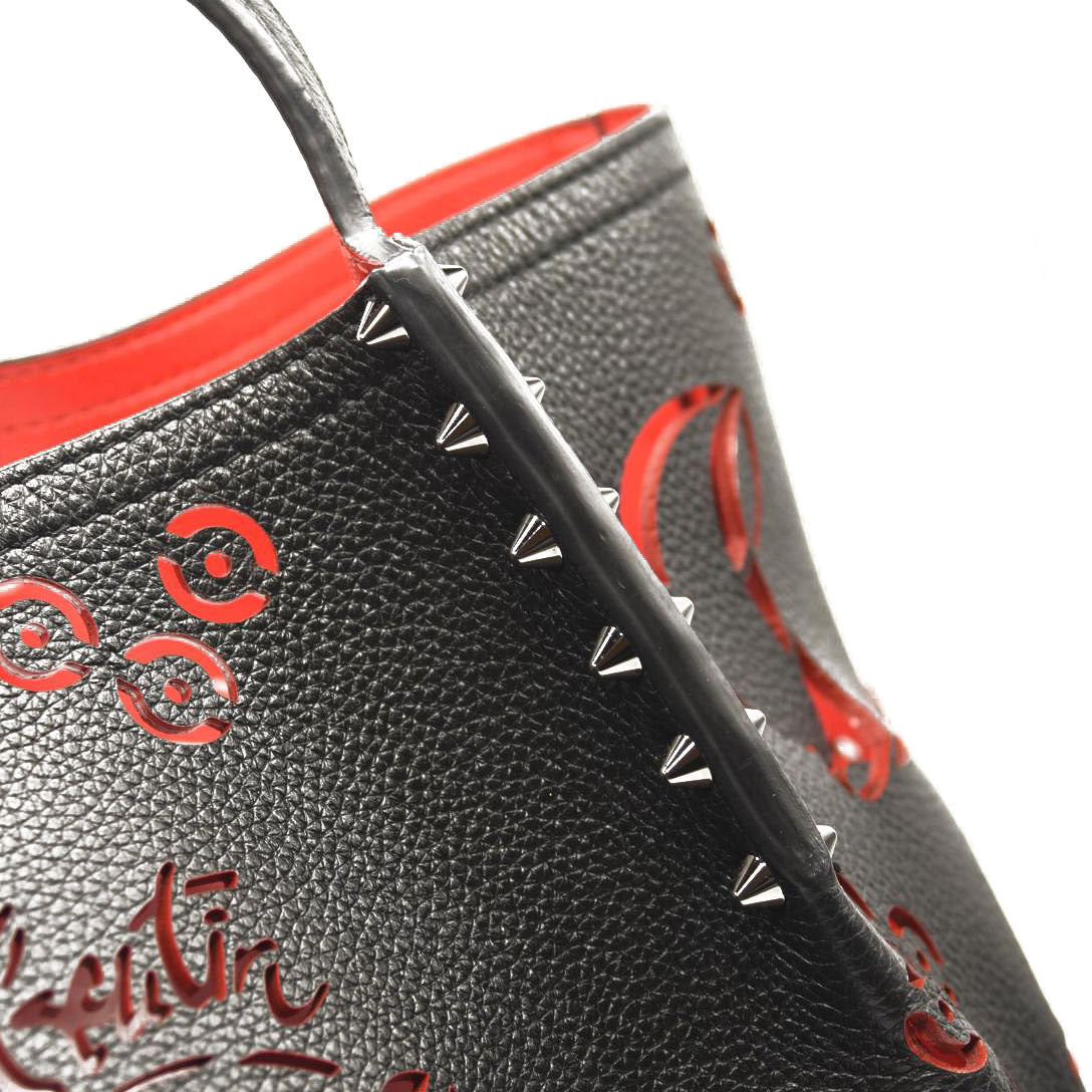 CHRISTIAN LOUBOUTIN Calfskin Loubinthesky Large Perforated Cabarock Spikes Tote Black