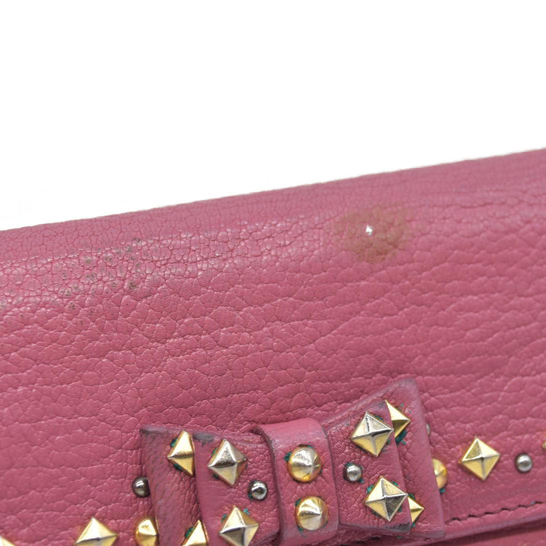 MIU MIU Ribbon Studs Leather Long Bifold Wallet Pink