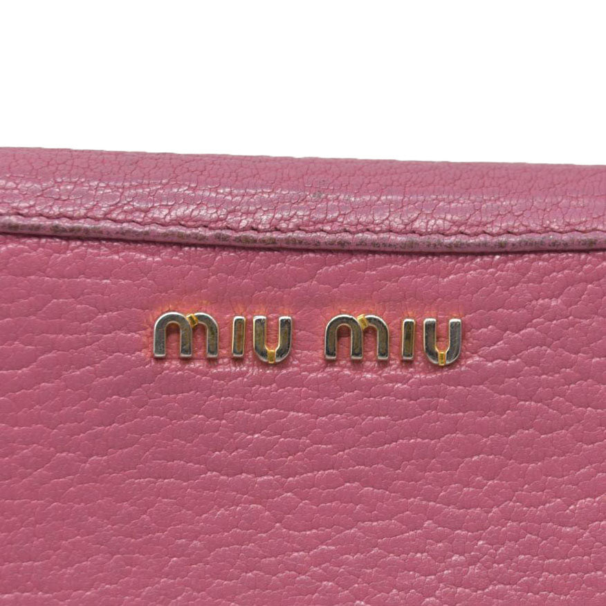 MIU MIU Ribbon Studs Leather Long Bifold Wallet Pink