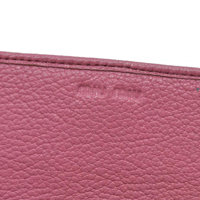 MIU MIU Ribbon Studs Leather Long Bifold Wallet Pink