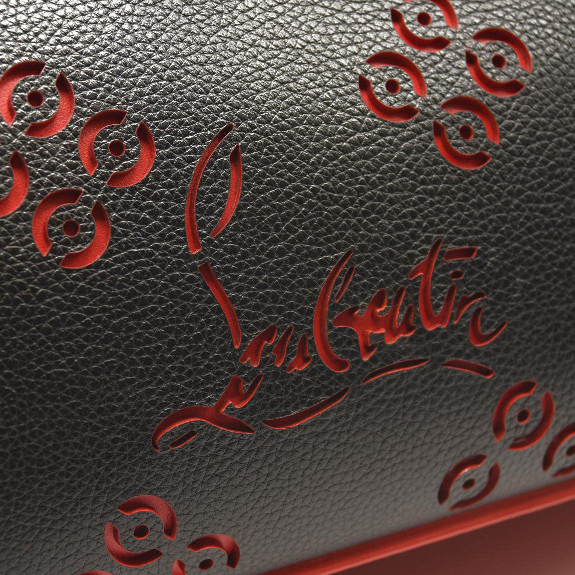 CHRISTIAN LOUBOUTIN Calfskin Loubinthesky Large Perforated Cabarock Spikes Tote Black