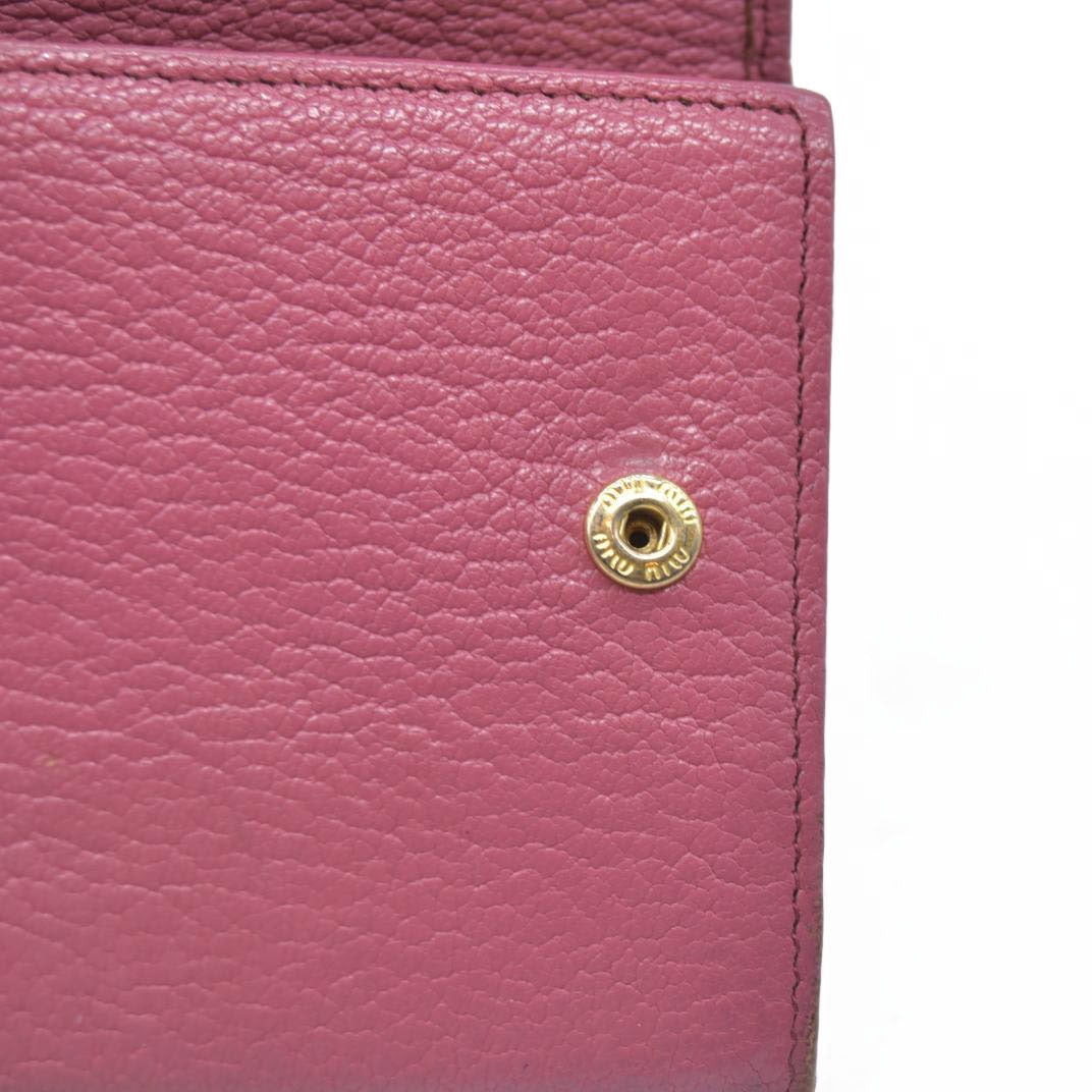 MIU MIU Ribbon Studs Leather Long Bifold Wallet Pink