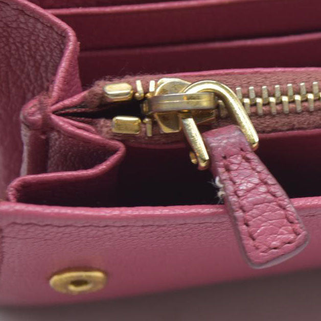MIU MIU Ribbon Studs Leather Long Bifold Wallet Pink