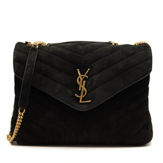 Saint Laurent Suede Y Quilted Monogram Medium Loulou Chain Satchel Black