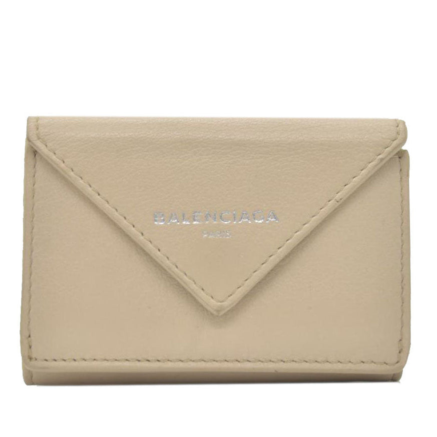 $450 BALENCIAGA Envelope Trifold Compact Wallet Beige CONSIGNMENT