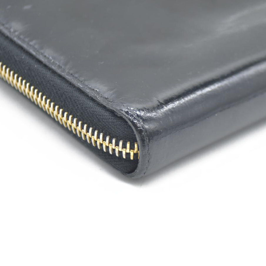 MIU MIU Logo Ribbon Patent Leather Zip Around Long Wallet Black