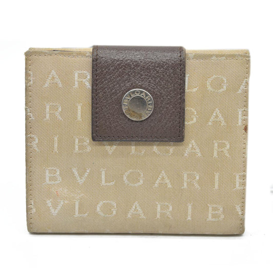 BVLGARI Logo Mania Canvas Bifold Wallet Beige