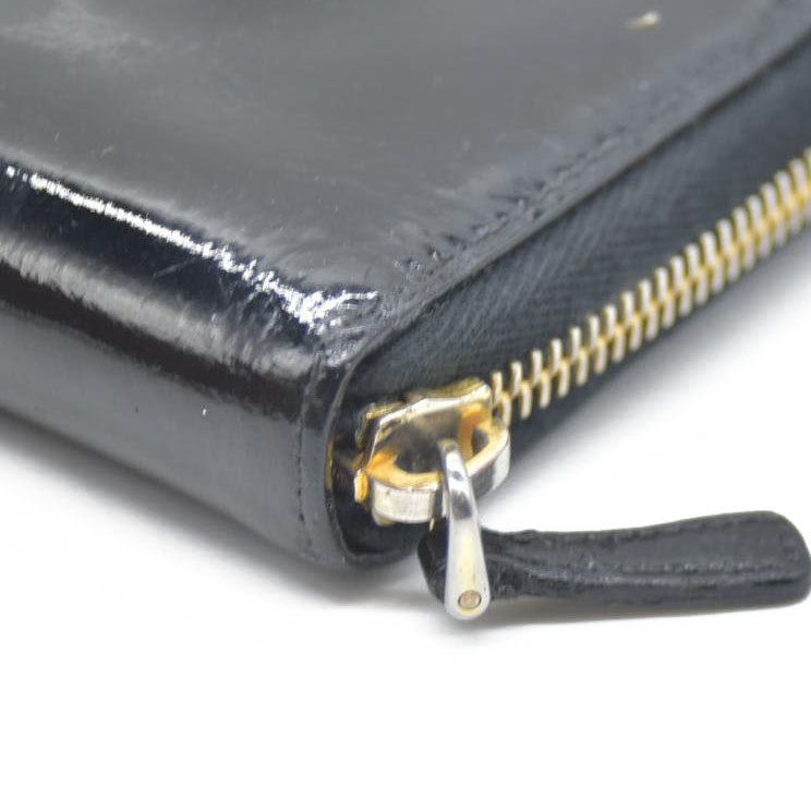 MIU MIU Logo Ribbon Patent Leather Zip Around Long Wallet Black