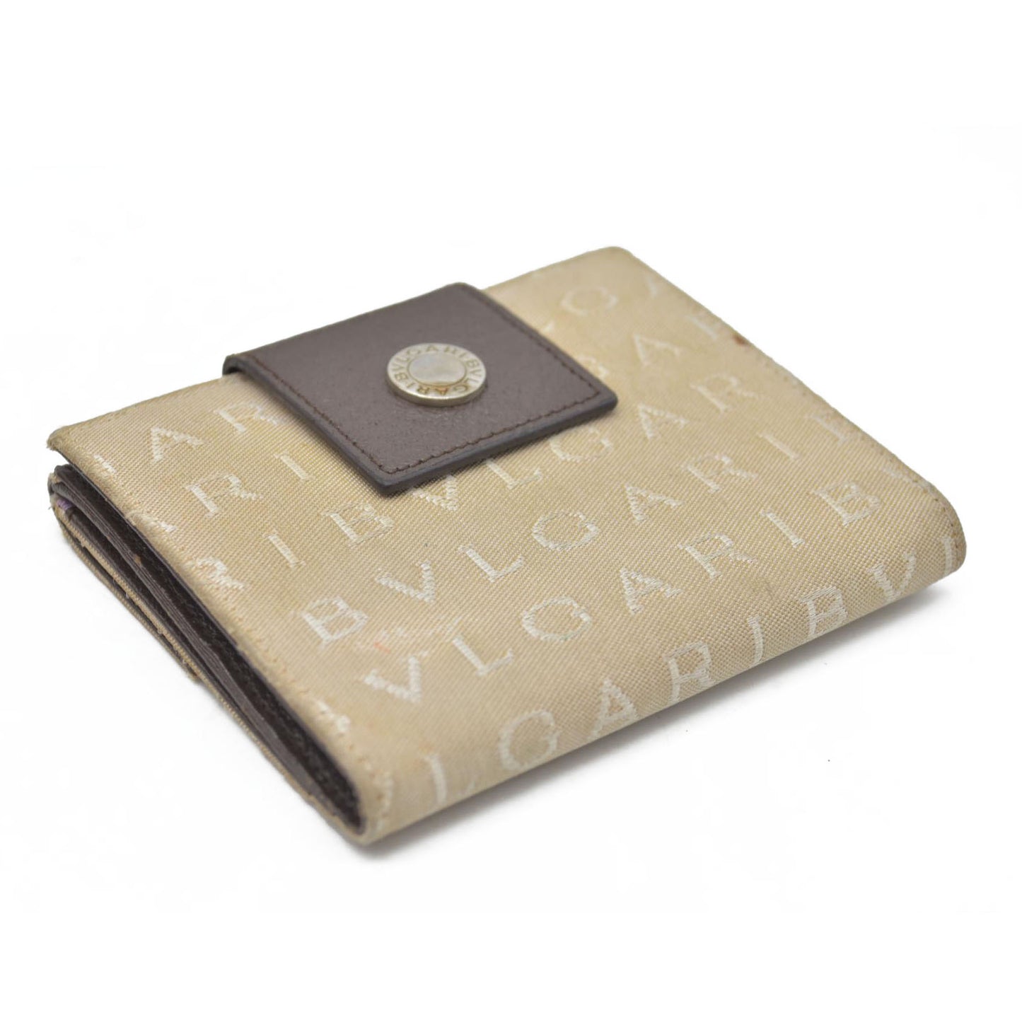BVLGARI Logo Mania Canvas Bifold Wallet Beige