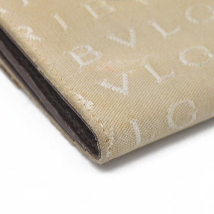 BVLGARI Logo Mania Canvas Bifold Wallet Beige