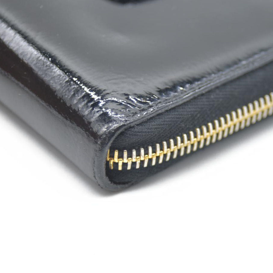 MIU MIU Logo Ribbon Patent Leather Zip Around Long Wallet Black