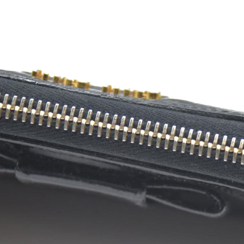 MIU MIU Logo Ribbon Patent Leather Zip Around Long Wallet Black