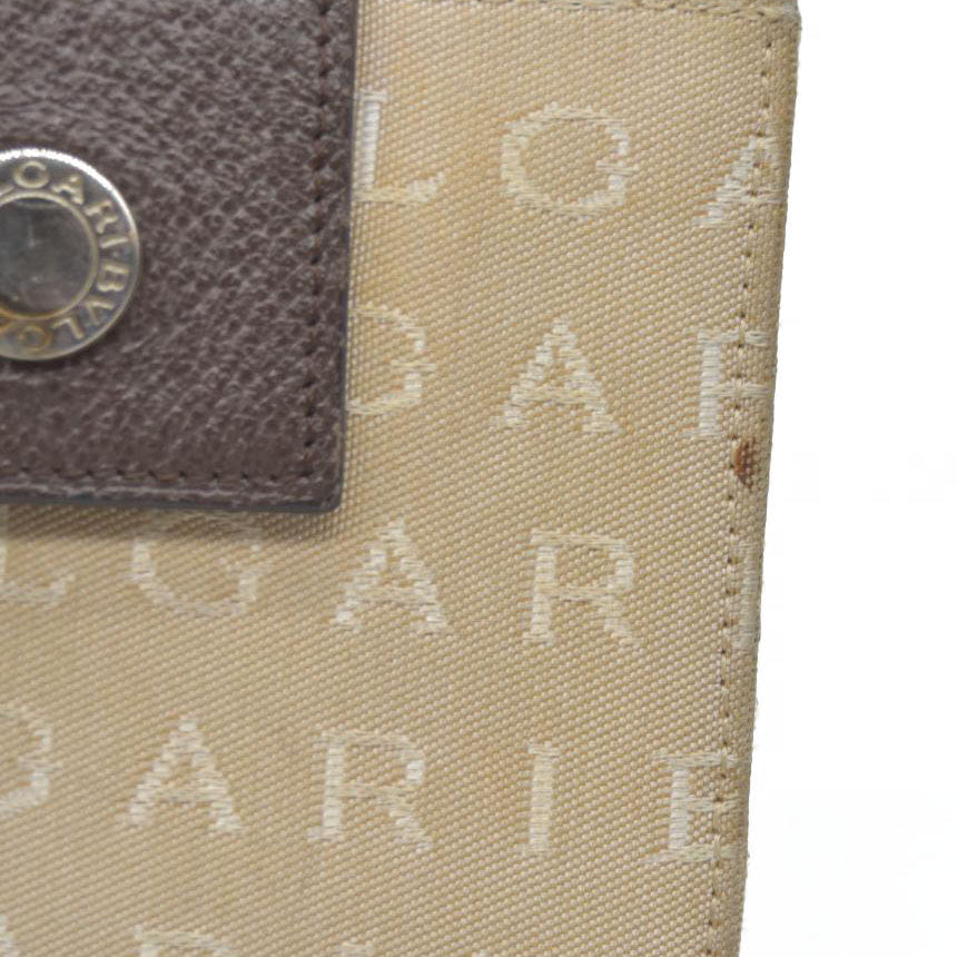 BVLGARI Logo Mania Canvas Bifold Wallet Beige