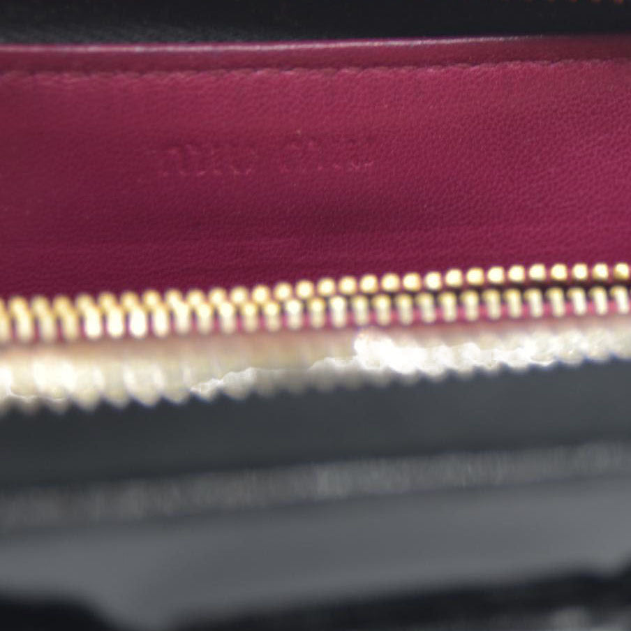 MIU MIU Logo Ribbon Patent Leather Zip Around Long Wallet Black