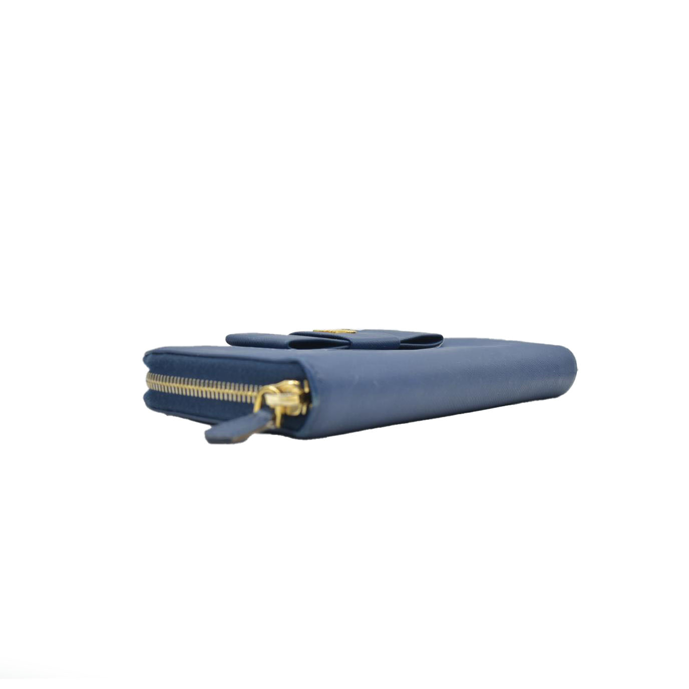 $975 PRADA Saffiano Bow Wallet Blue Zip Around Wallet CONSIGNMENT