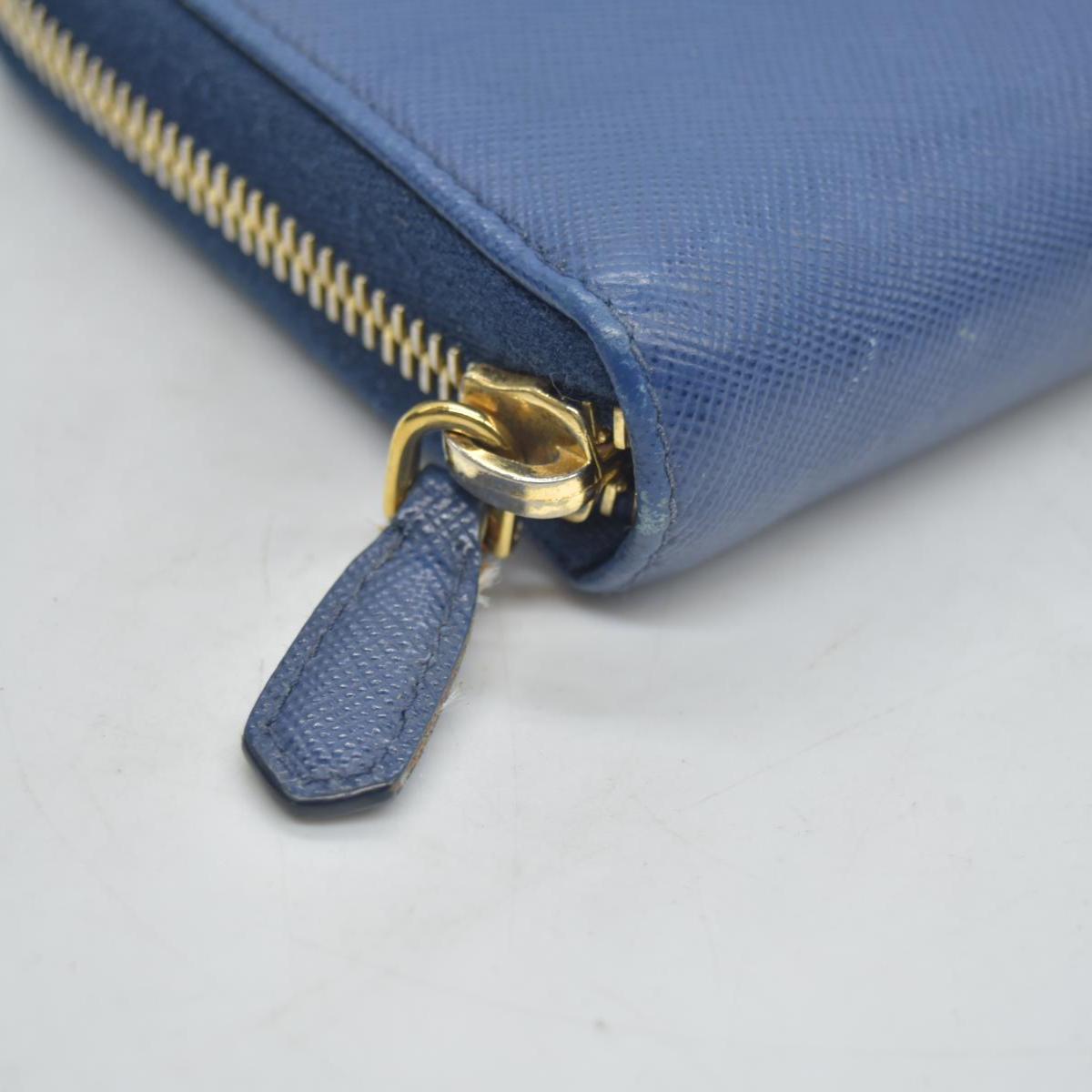$975 PRADA Saffiano Bow Wallet Blue Zip Around Wallet CONSIGNMENT