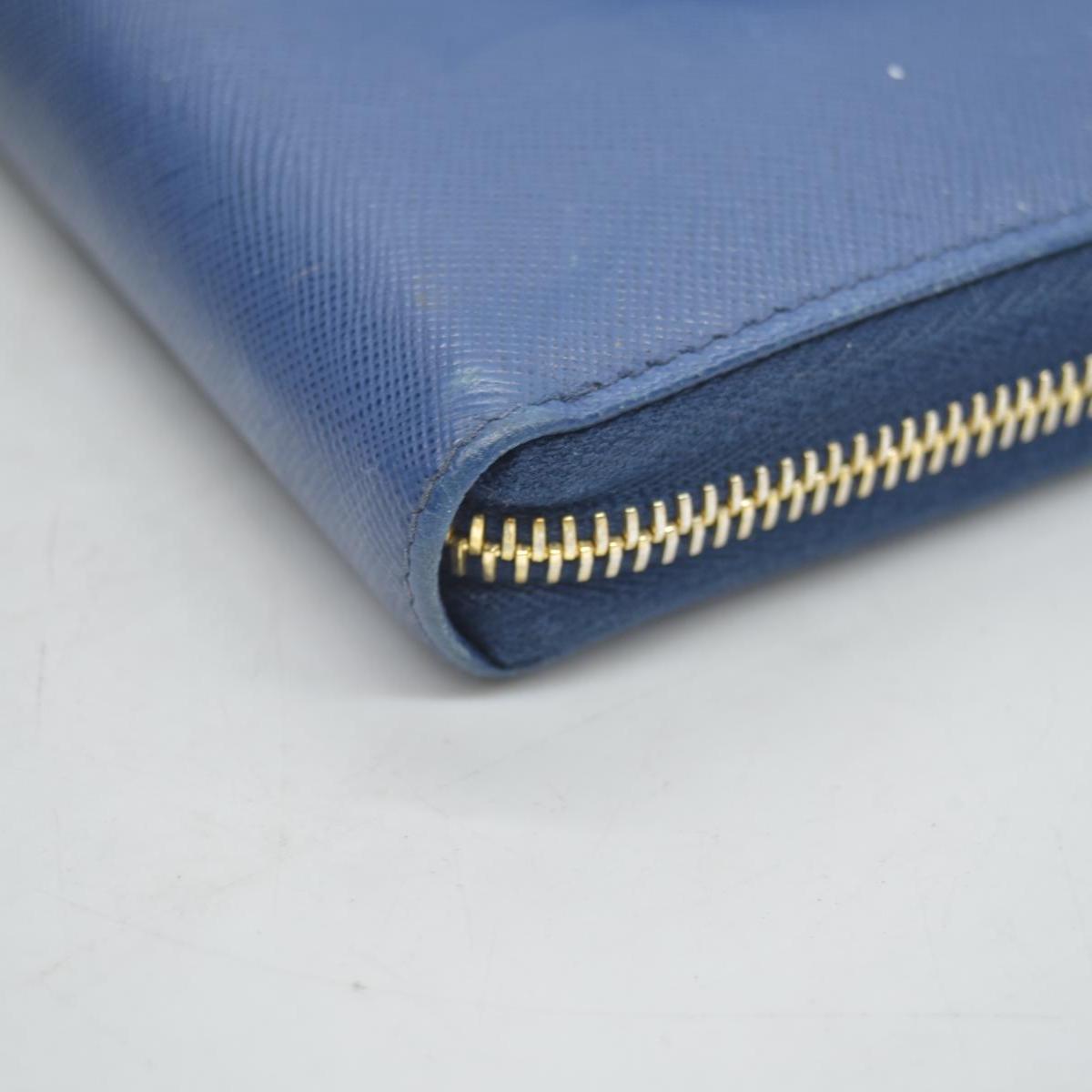 $975 PRADA Saffiano Bow Wallet Blue Zip Around Wallet CONSIGNMENT