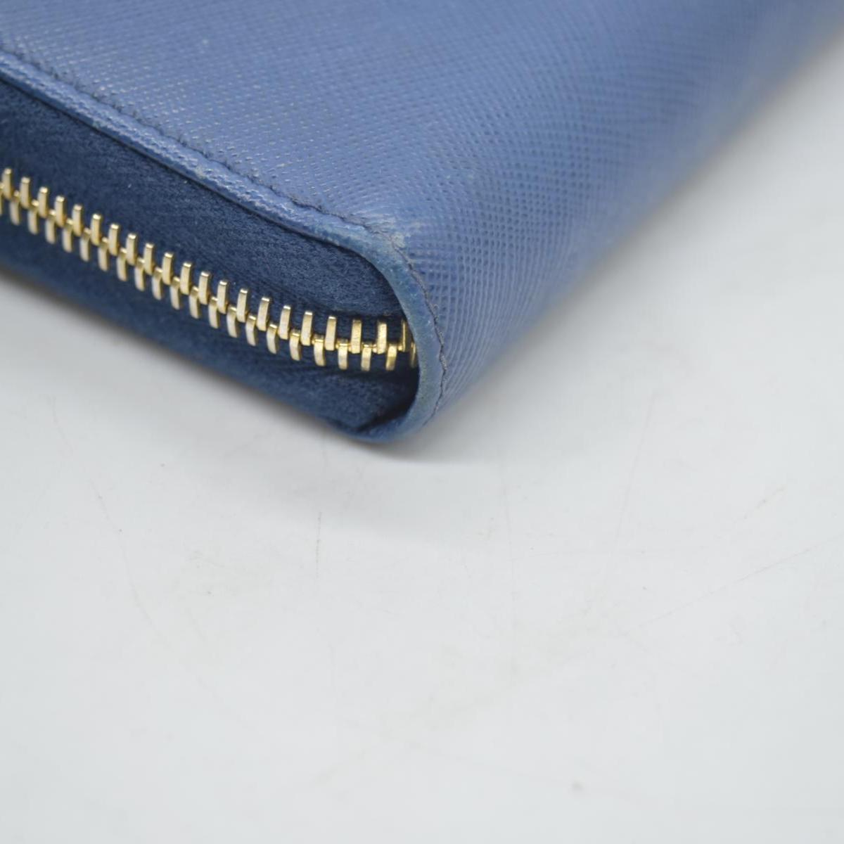 $975 PRADA Saffiano Bow Wallet Blue Zip Around Wallet CONSIGNMENT