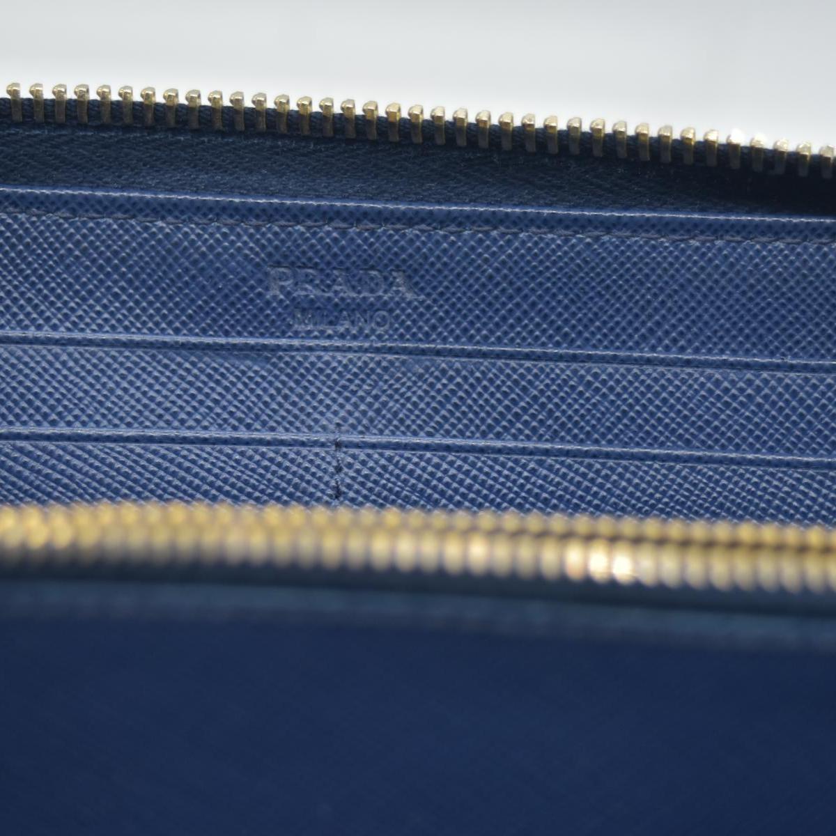 $975 PRADA Saffiano Bow Wallet Blue Zip Around Wallet CONSIGNMENT