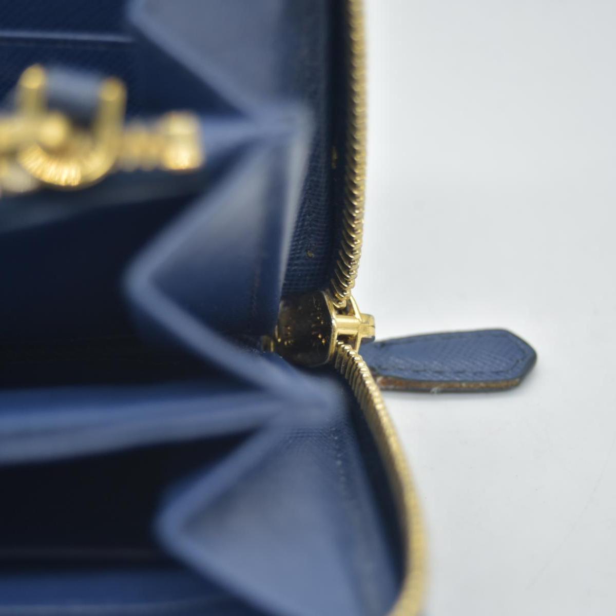 $975 PRADA Saffiano Bow Wallet Blue Zip Around Wallet CONSIGNMENT