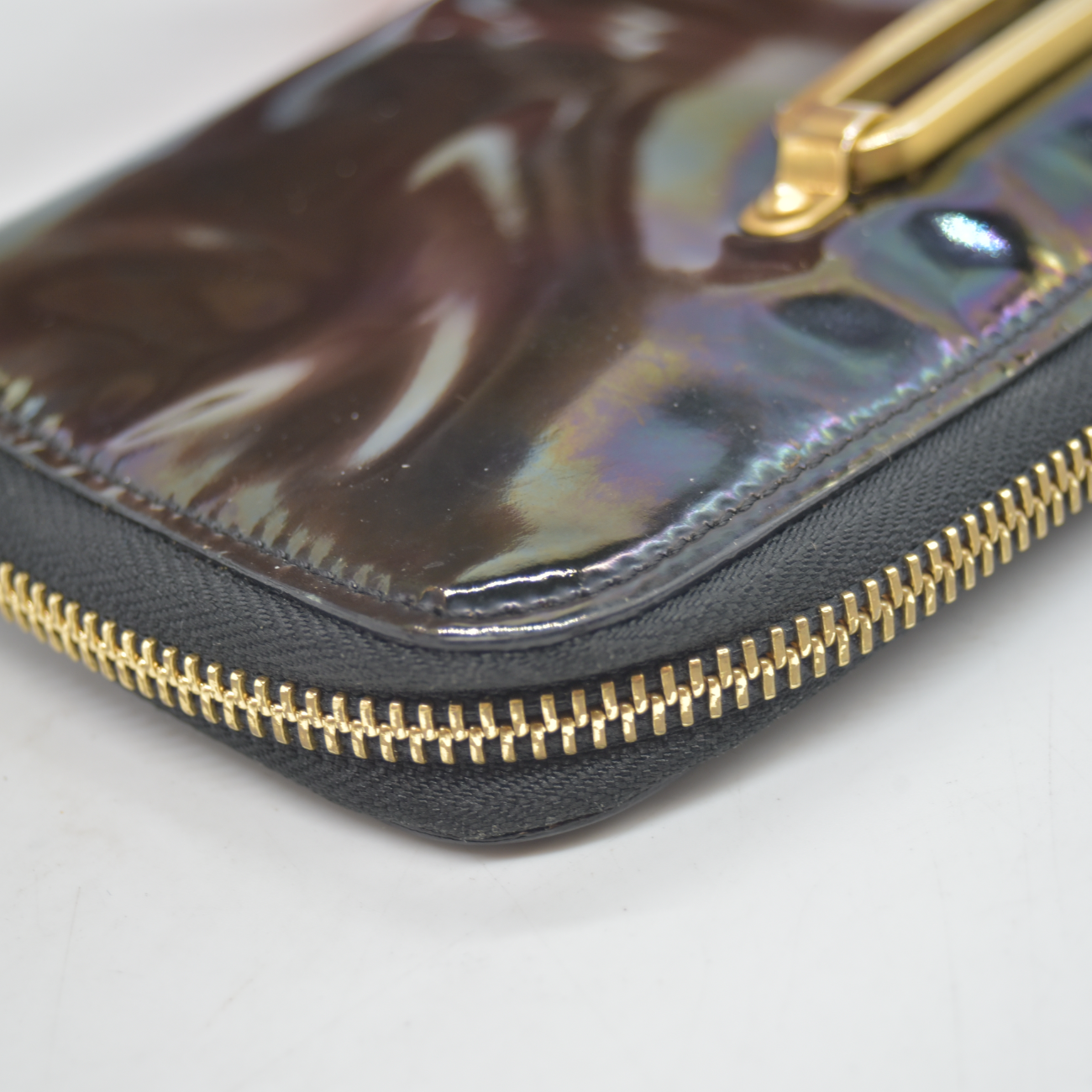 $595 Jimmy Choo CONSIGNMENT Wallet Black Zip Around Petrol Patent