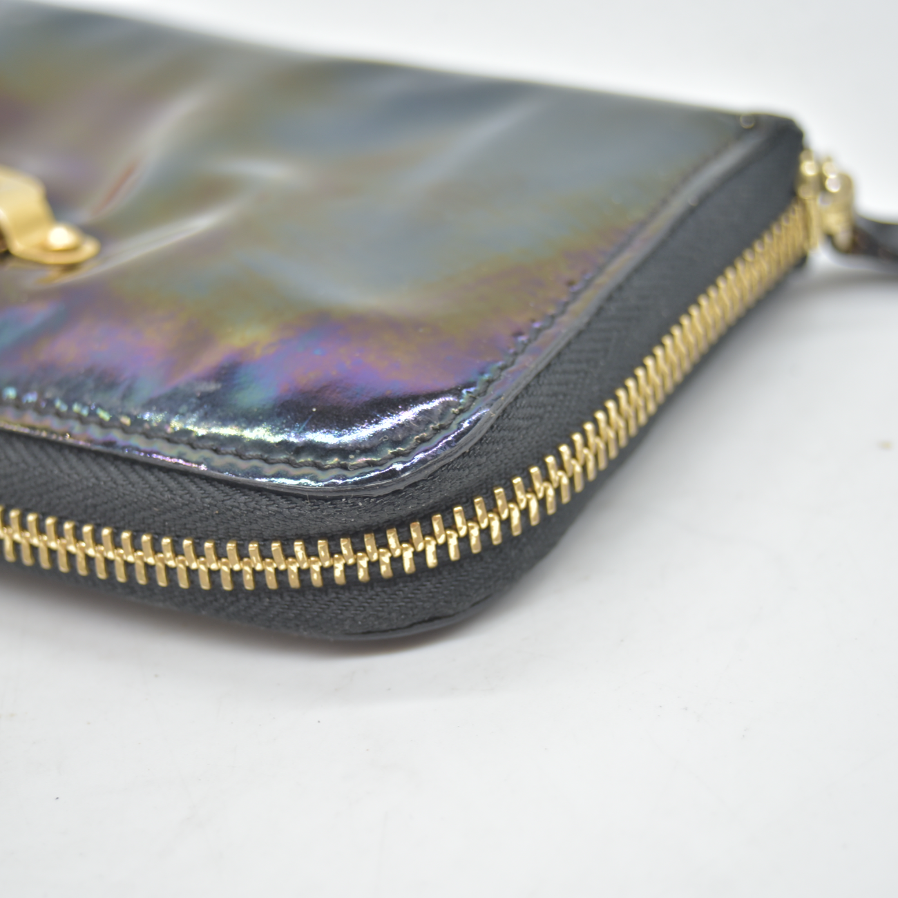 $595 Jimmy Choo CONSIGNMENT Wallet Black Zip Around Petrol Patent