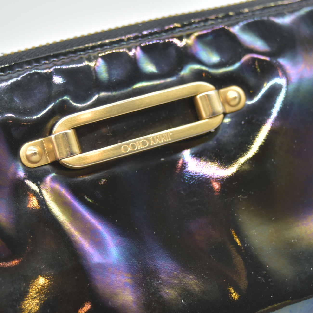 $595 Jimmy Choo CONSIGNMENT Wallet Black Zip Around Petrol Patent