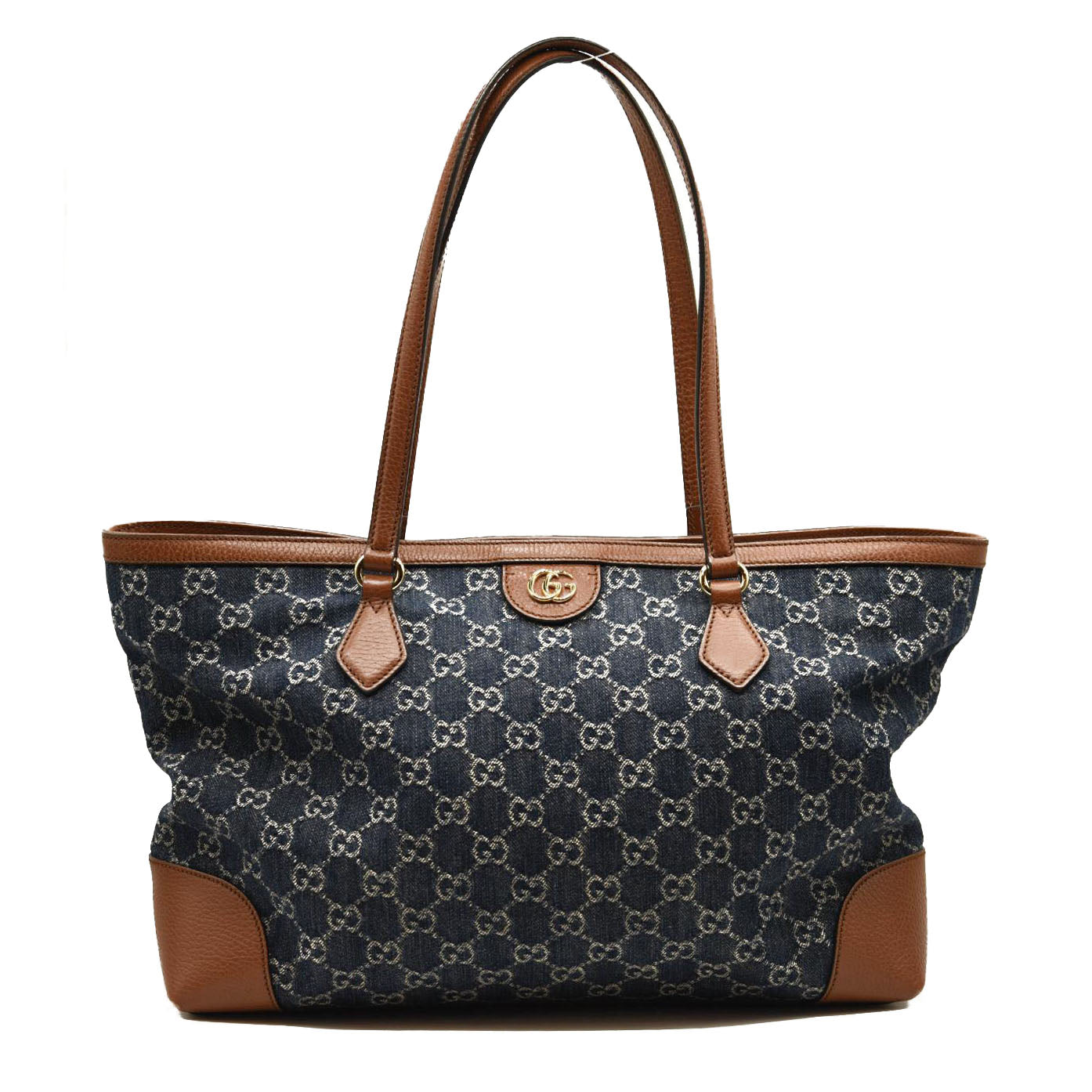 GUCCI New Denim GG Monogram Medium Ophidia Shopping Tote Blue Tea Cuir