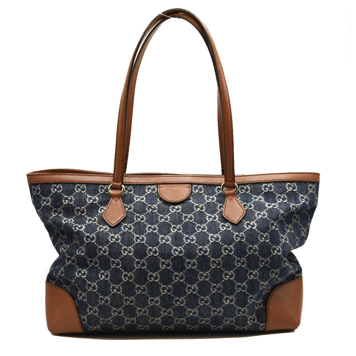 GUCCI New Denim GG Monogram Medium Ophidia Shopping Tote Blue Tea Cuir