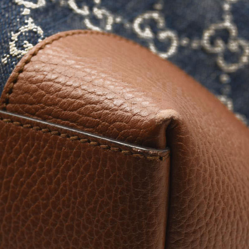 GUCCI New Denim GG Monogram Medium Ophidia Shopping Tote Blue Tea Cuir