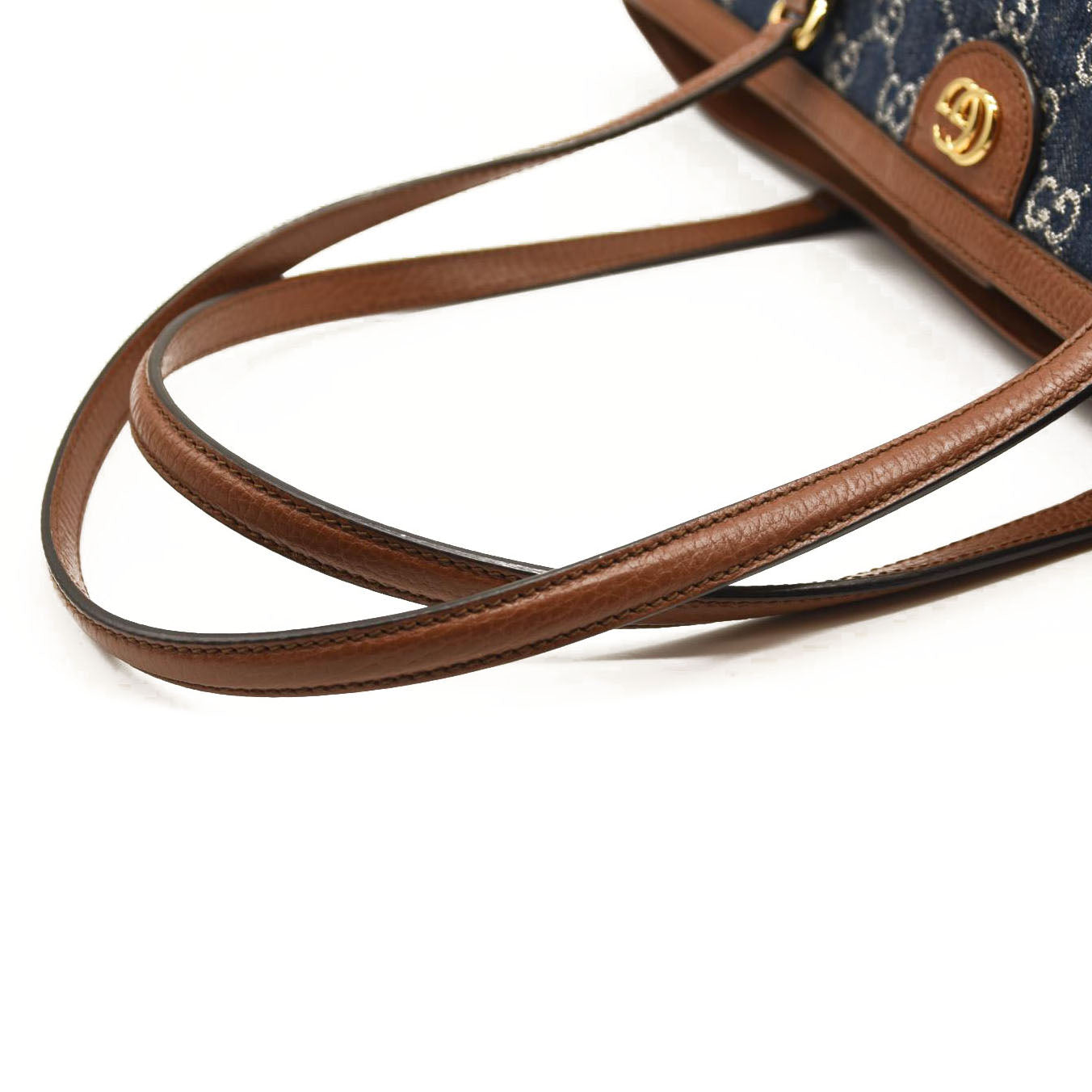 GUCCI New Denim GG Monogram Medium Ophidia Shopping Tote Blue Tea Cuir