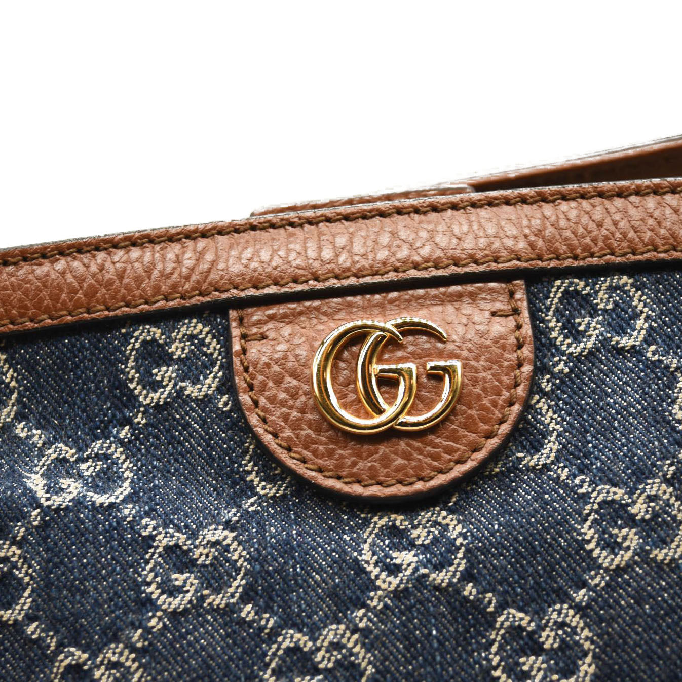 GUCCI New Denim GG Monogram Medium Ophidia Shopping Tote Blue Tea Cuir