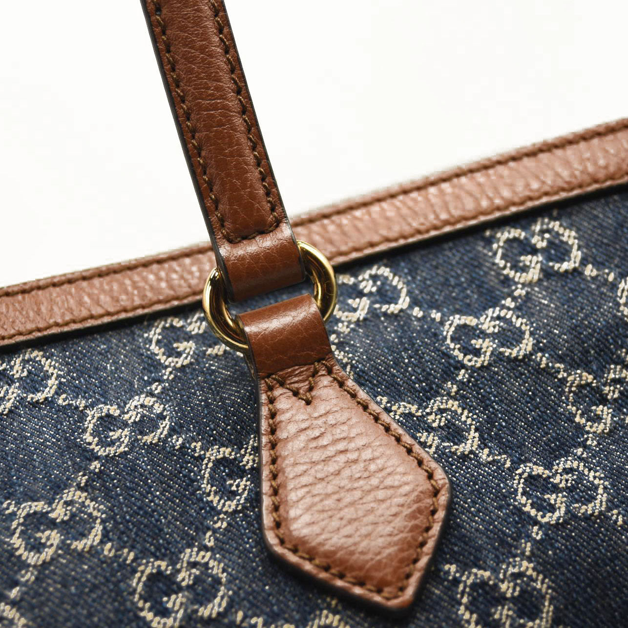 GUCCI New Denim GG Monogram Medium Ophidia Shopping Tote Blue Tea Cuir