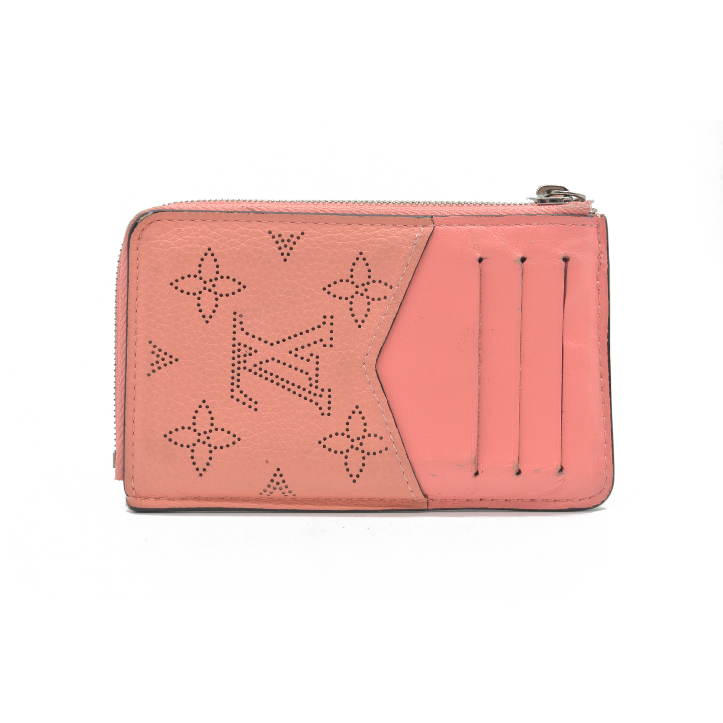 AUCTION $870 Louis Vuitton Mahina Recto Verso Card Holder Coral Leather