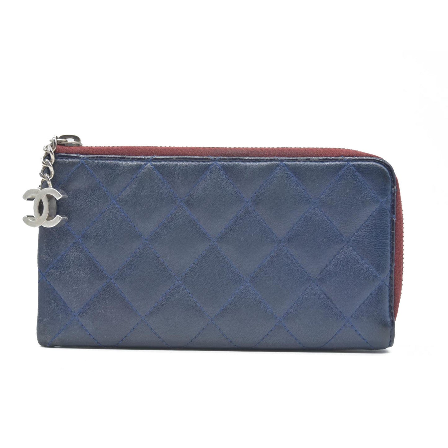 Chanel Long Quilted Charm Wallet CC Navy Blue
