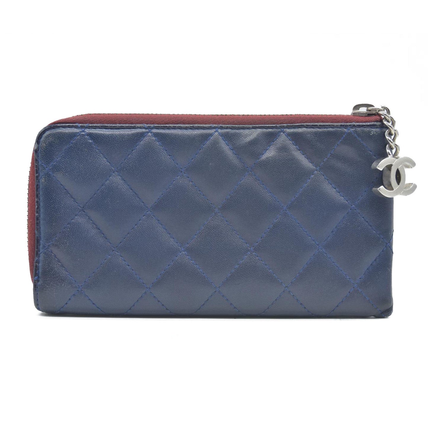 Chanel Long Quilted Charm Wallet CC Navy Blue