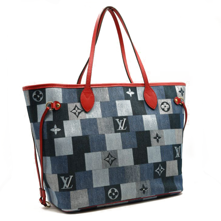 Louis Vuitton Denim Damier Monogram Patchwork Neverfull Blue Rouge AR0280