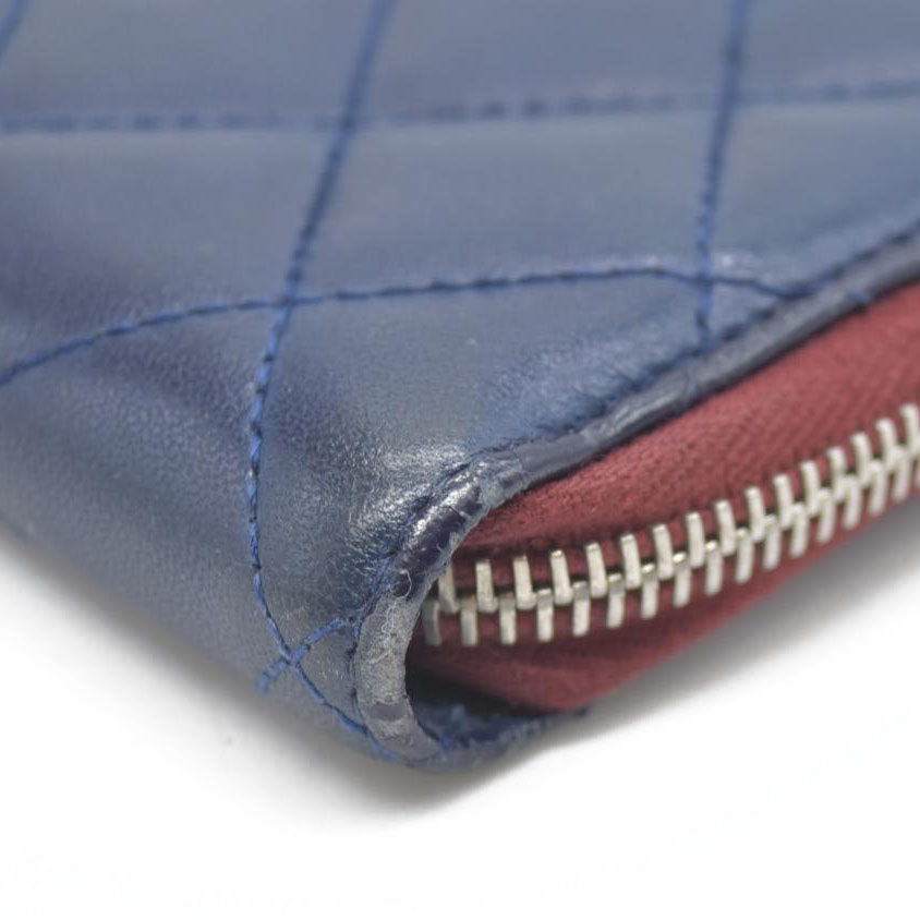 Chanel Long Quilted Charm Wallet CC Navy Blue