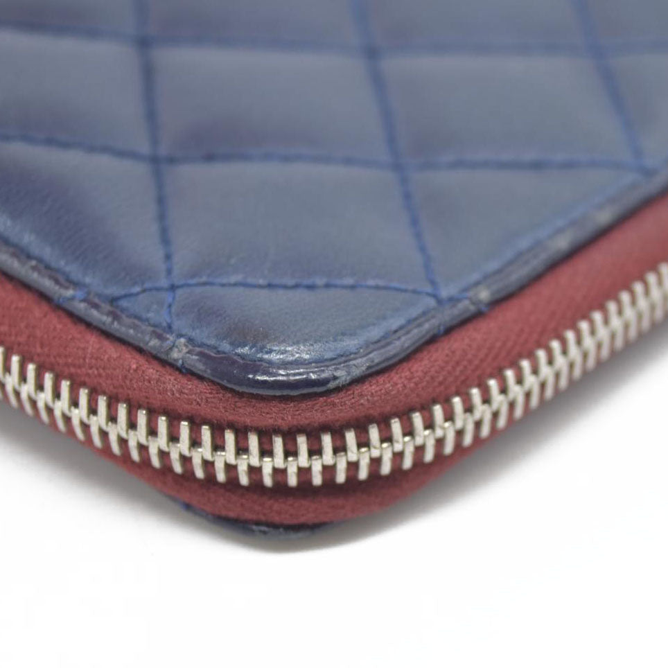 Chanel Long Quilted Charm Wallet CC Navy Blue
