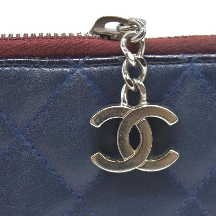 Chanel Long Quilted Charm Wallet CC Navy Blue