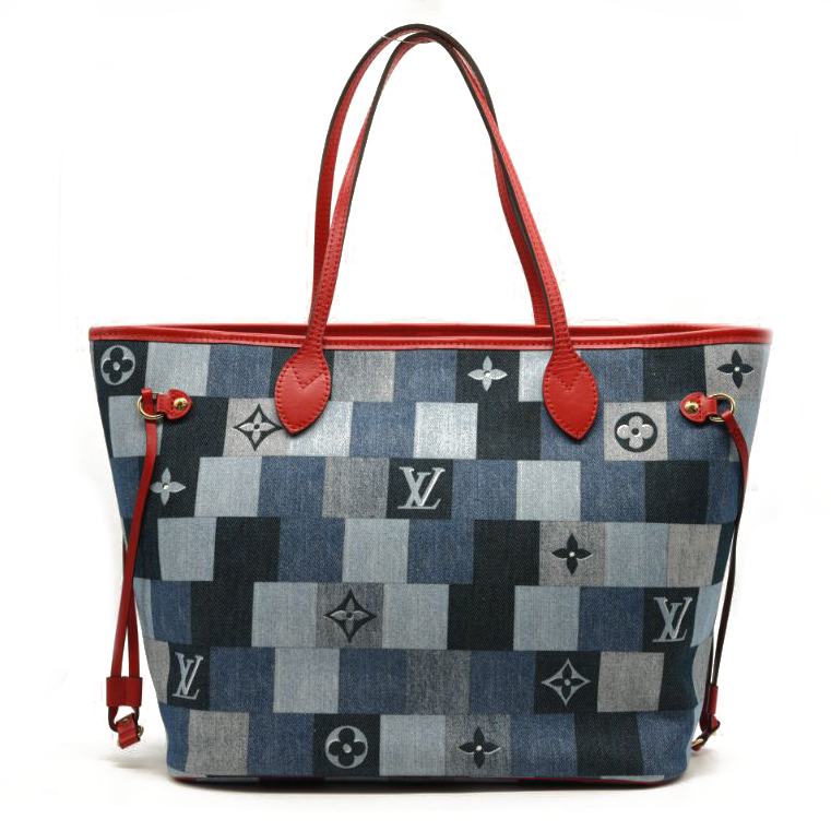 Louis Vuitton Denim Damier Monogram Patchwork Neverfull Blue Rouge AR0280