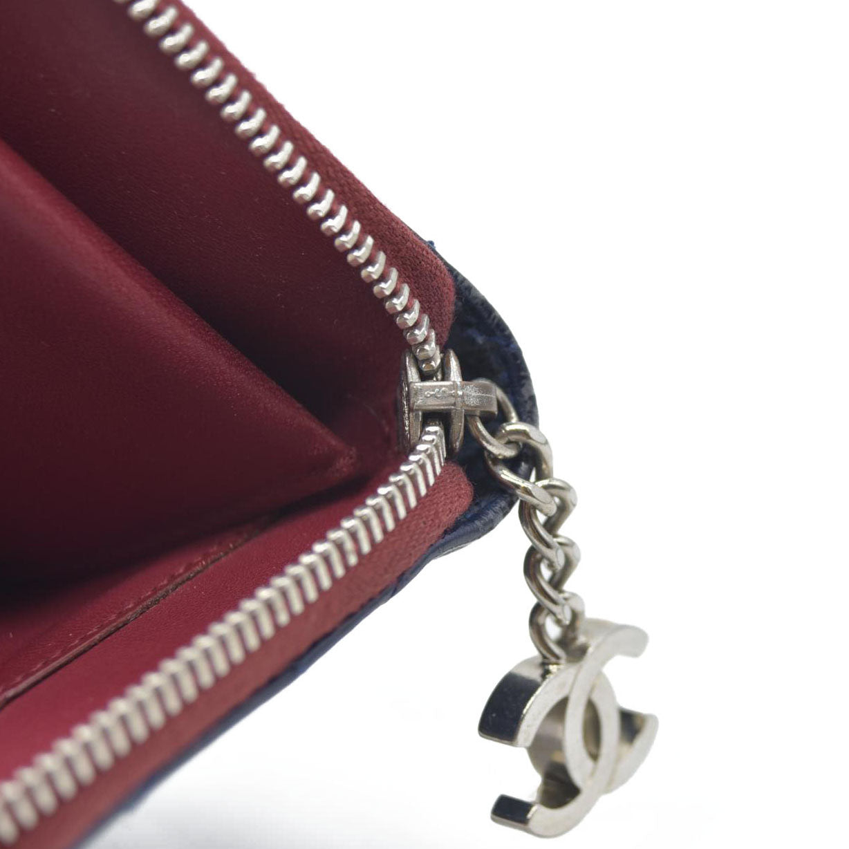 Chanel Long Quilted Charm Wallet CC Navy Blue